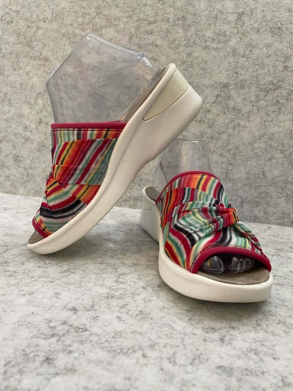 Bzees Smile II Slip-On Wedge Sandals in Pink Multicolor Stripe